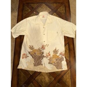Mango House Okinawa Hawaiian Style Tropical Shirt Size Large Shishi Lions VTG